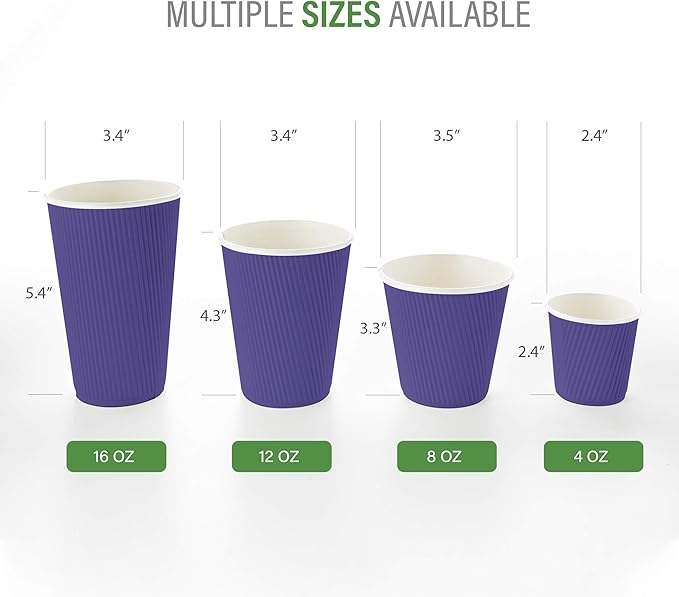 Restaurantware-4 Ounce Ripple Insulated Coffee Cups, 500 Double Wall Corrugated Coffee Cups - Leakproof, Non-Slip, Royal Purple Paper Ribbed Coffee Cups, Recyclable, Matching Lids Sold Separately