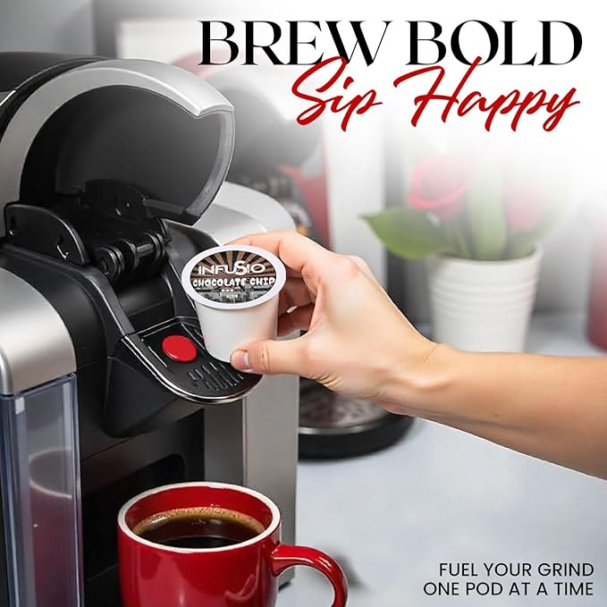 InfuSio Coffee Pods 96 Count Chocolate Chip Medium Roast Single Serve Coffee Pods for Keurig K Cups Brewers - InfuSio Premium Roasted Keurig 2.0 Compatible