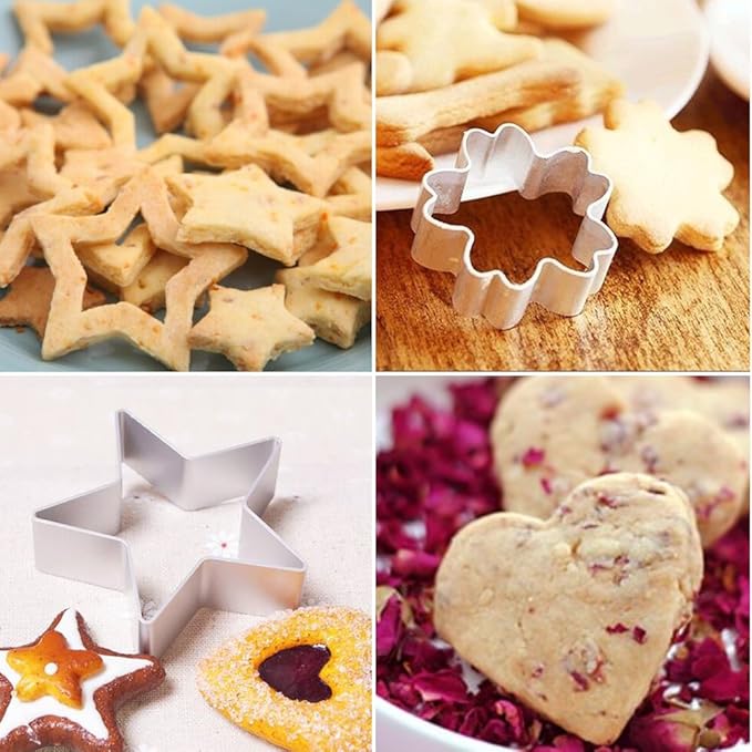 Mini Metal Cookie Cutters Set - 24 Pcs Clay Cutters/Mini Fruit Vegetable Cutters/Star Heart Round Flower Square Mini Cutters - Cookie Cutters for Kids Lunch/Mini Geometric Shapes Cookie Cutters