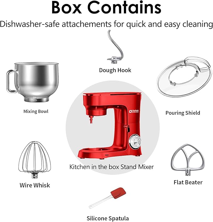 Kitchen in the Box Stand Mixer, 900W 8.5 QT Kitchen Electric Mixer, 10-Speed Large Capacity Tilt-head Food Mixer with Dough Hook, Wire Whip, Flat Beater & Splash Guard (Red)