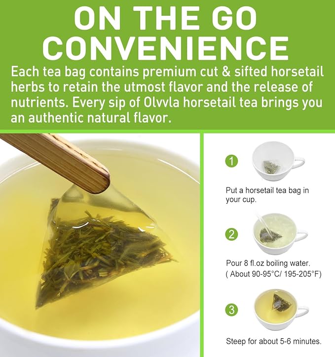 Olvvla - Premium Horsetail Tea Bags - 1.5g X 40 Count - Pure Natural Horsetail Herbal Tea - Caffeine-free - Non-GMO - Dried Horsetail Herb - Rich in Antioxidants & Support Bone Health