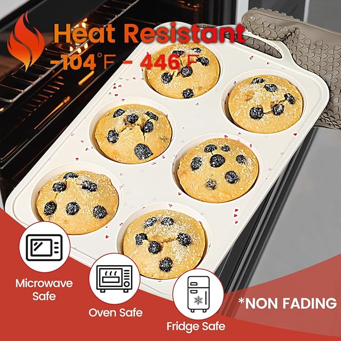 CAKETIME Jumbo Muffin Pan, Metal Reinforced Frame 3.5 Inch Large Silicone Cupcake Pan 6 Cups Large Muffin Pan with Handle Nonstick Jumbo Muffin Tin for Baking Giant Homemade Muffins, Frittatas 1 Pack
