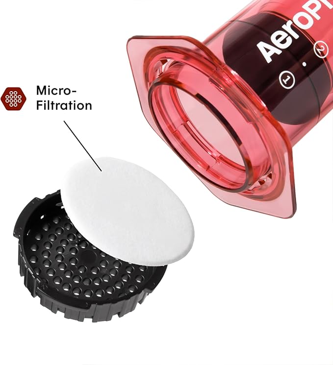 AeroPress Clear Red Coffee Press – 3 In 1 Brew Method Combines French Press, Pourover, Espresso, Full Bodied Coffee Without Grit or Bitterness, Small Portable Coffee Maker for Camping & Travel, Red