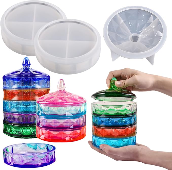 Multi-Layer Box Resin Mold with Lid, Silicone Storage Box Mould for Epoxy Casting, Stackable Organizer Decor Container for Storage Jewelry Trinket Candy DIY Crafts