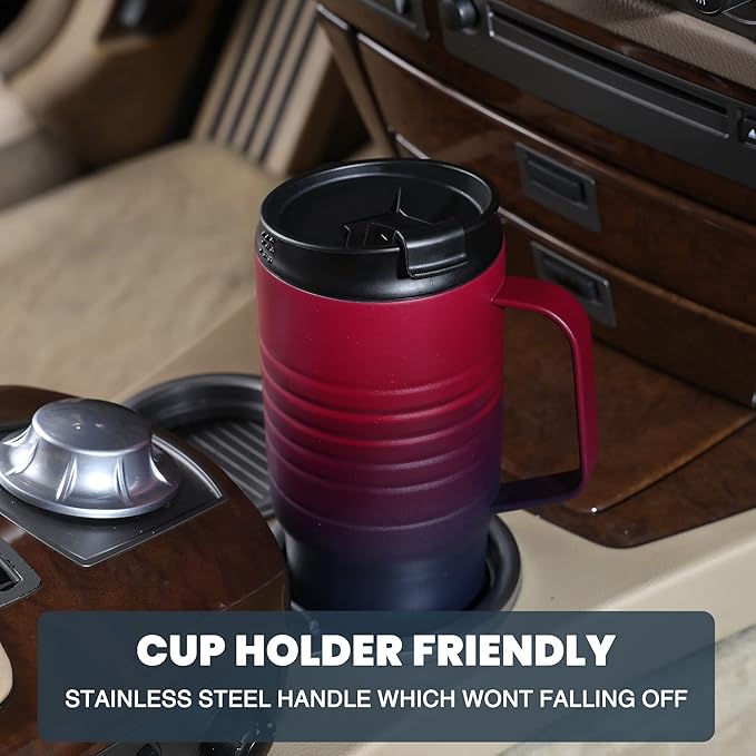 HAUSHOF 24 oz Travel Mug with Handle, Stainless Steel Vacuum Insulated Coffee Travel Mug, Double Wall Travel Mugs with Leakproof Lid, BPA Free