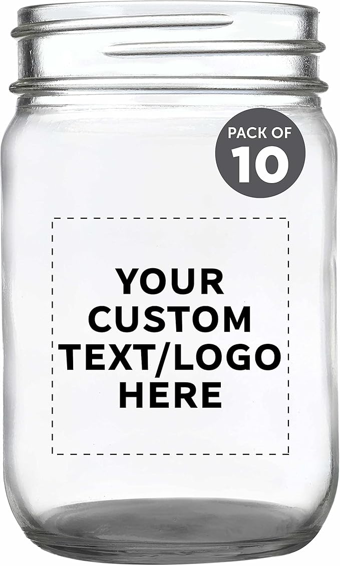 DISCOUNT PROMOS Custom Decorating Mason Jars 12 oz. Set of 10, Personalized Bulk Pack - Glass Jars for Overnight Oats, Candies, Fruits, Pickles, Spices, Beverages - Black