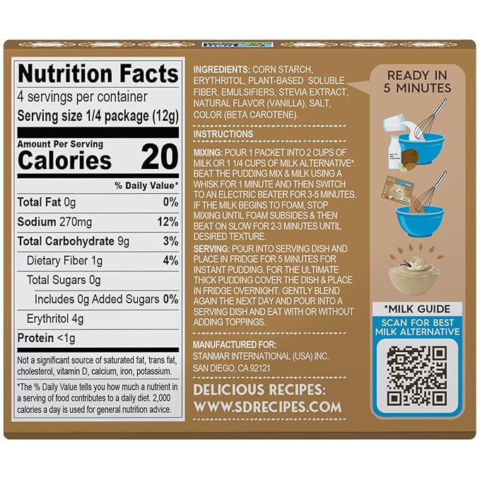 Simply Desserts Vanilla Instant Pudding, Sugar-Free, 6-Pack – Healthy Dessert, Keto Snacks, Vegan & Diabetic-Friendly, Kosher, 1.7 Oz Ea