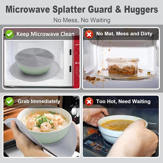 Pack 2,KooMall 12 10 8 Inch Multi-use Microwave Mat, Trivet, Pot Holders, Drying, Baking, Place Mat, Utensils Rest, Silicone Cover Pad for Hot Pot Pan,Plates Dishes Kitchen Counter,Heat Resistant,Gray