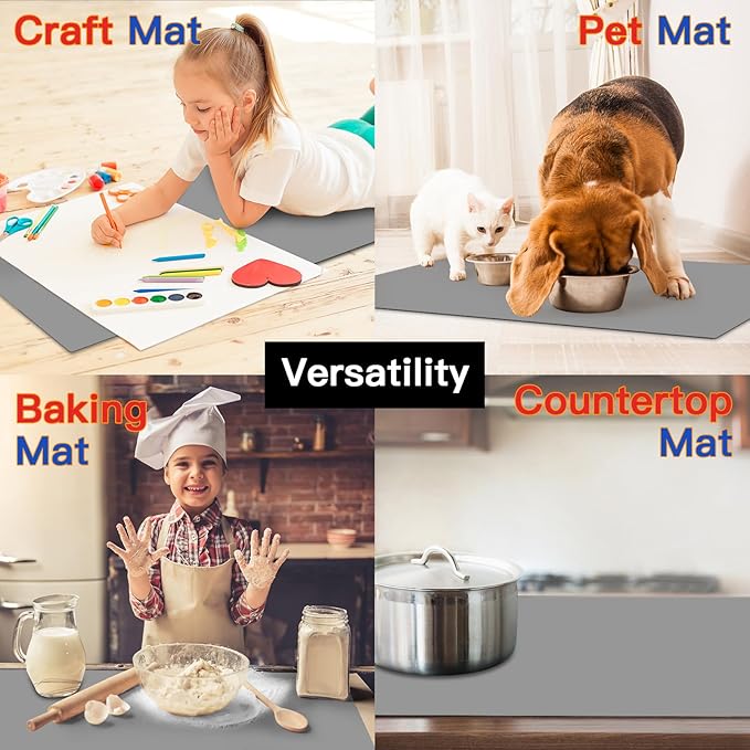Silicone Mats for Kitchen Counter, 47.3"x23.6"x0.08" Largest Heat Resistant Mat Kitchen Island 2MM Thick Waterproof Countertop Protector Mat Nons-slip Extra Large Counter Mat (Light Gray)
