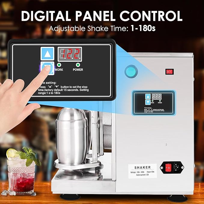 "Automatic Electric Milk Tea Shaking Machine, Double Frame, High Efficiency, Intelligent Control, Stainless Steel, 400r/min, 750ml Cups, Wide Application"