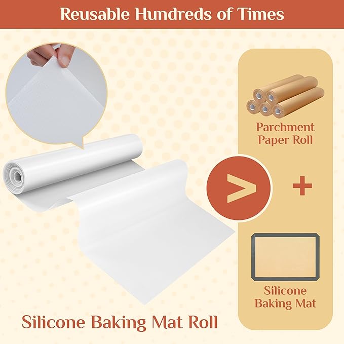 Silicone Baking Mat, 12 IN x 6 FT Free Cutting Baking Sheet,Non-Stick Reusable Dough & Pastry Mat,Non-Slip Silicone Mat Roll for Air Fryer Liner,Freeze Dryer,Oven Baking Pan,Kitchen Counter
