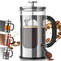 Veken French Press Coffee Maker 34oz 1 L, No Plastic Touching Cafe, Heat Resistant Thickened Borosilicate Glass, Stainless Steel Brewer, Cold Brew Cafetera Teapot for Kitchen Travel Camping, Silver