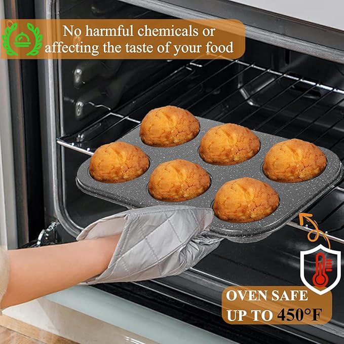 Muffin Cupcake Pan, Muffin Tins Nonstick 6, Muffin Top Cookie Cheese Cake Pan for Baking, Toast Oven Baking Supplies Small Cake Pans Muffin Cups Non Stick
