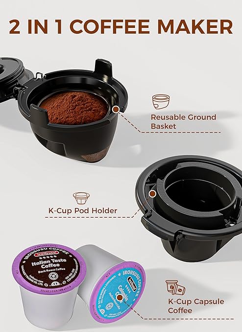 COWSAR Single Serve Coffee Maker, K Cup Coffee Brewer for Capsule and Ground Coffee, Capsule Coffee Machine with 40 Oz Water Tank, Instant-Heat, 5 Brew Sizes Up To 14 Oz, Black