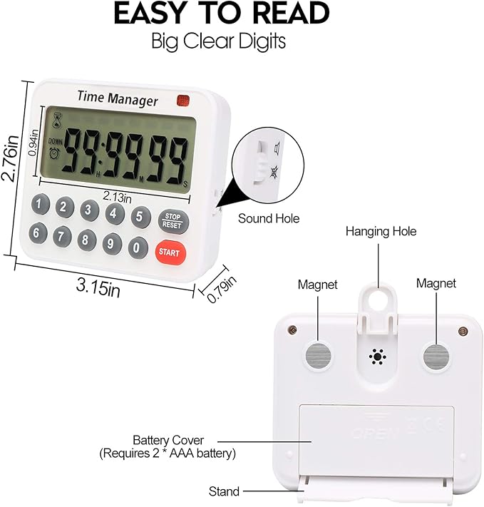 Digital Countdown Kitchen Timer - AIMILAR AY4052-2 Magnetic Count Up Down Cooking Timer with Magnet Back Loud Alarm Directly Input Hours Minutes and Seconds (2 Pack)