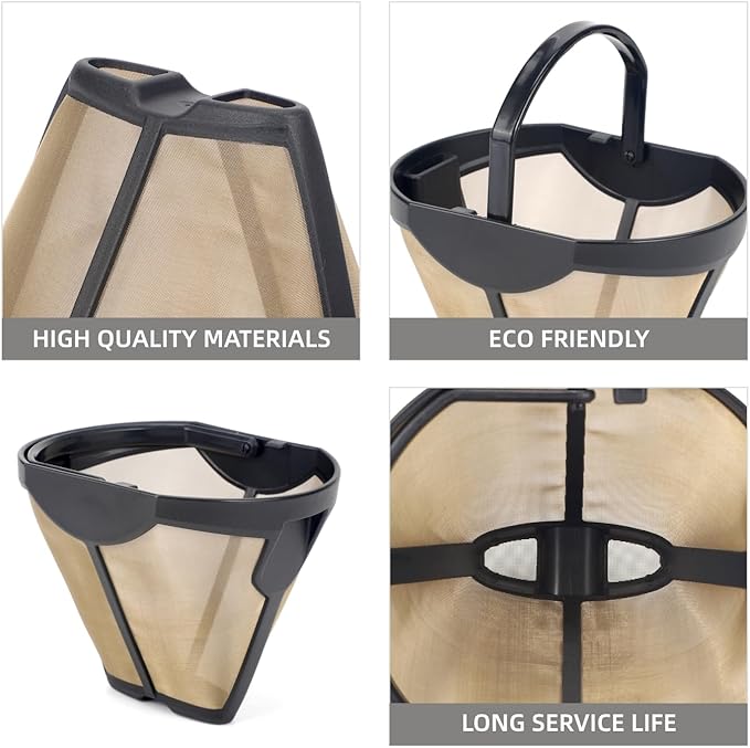 Coffee Permanent Filter for Ninja CFP Dual Brew, Reusable Gold Tone Coffee Filter Basket Compatible with Ninja Coffee Makers CFP300 CFP301 CFP305 CFP307 (2 Packs)