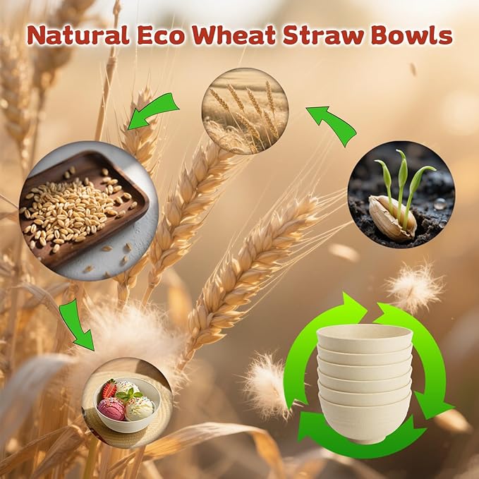 Small Wheat Straw Bowls Sets of 6,Dishwasher Safe and Microwave Safe Snack Bowls 10oz,Alternative Handy Plastic Bowls Reusable for Snack and Ice Cream.Beige Series