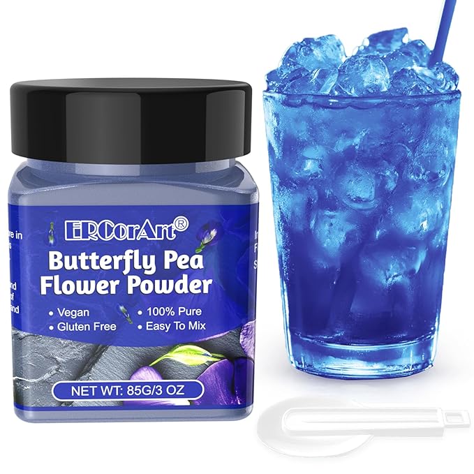 Butterfly Pea Flower Powder - 3 oz All Natural Butterfly Pea Flower Tea, Bright Blue and Purple Food Coloring Butterfly Pea Powder for Ice Cream, Popsicle, Cocktail, Smoothies, Coffee, Milk, Bakery - 85g