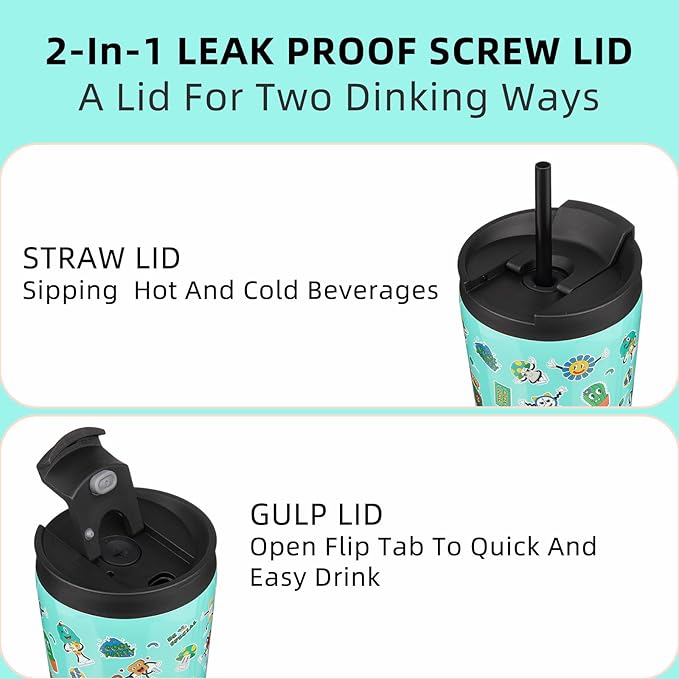 BJPKPK 22oz Stainless Steel Insulated Tumbler With lid And Straw Travel Coffee Thermal Tumblers Cup For Women And Men,Spring Party Green