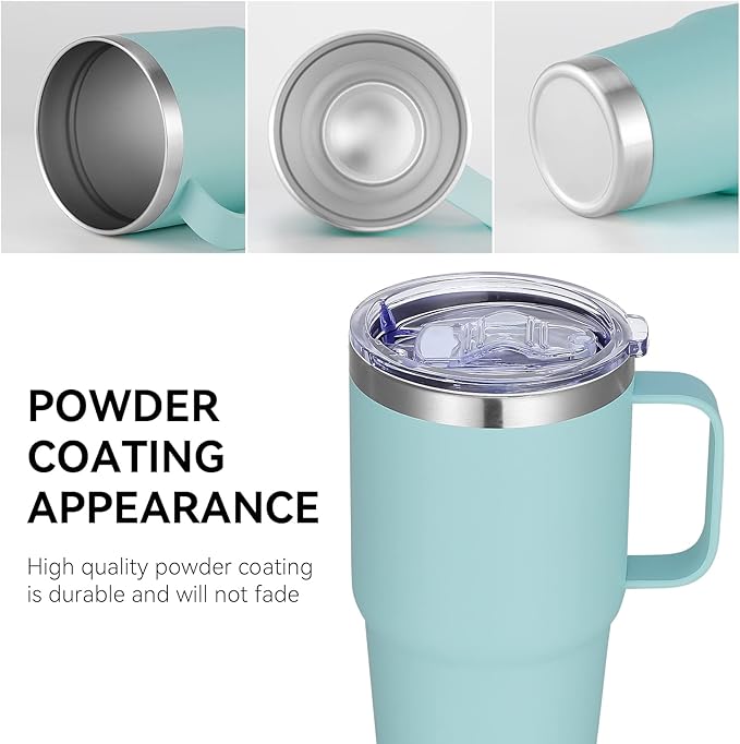 VEGOND 20 oz Tumbler Bulk with Handle Lid and Straw, Stainless Steel Insulated Travel Coffee Mug Set, Spill Proof Double Wall Metal Tumblers Cups, Mint Green 12 Pack