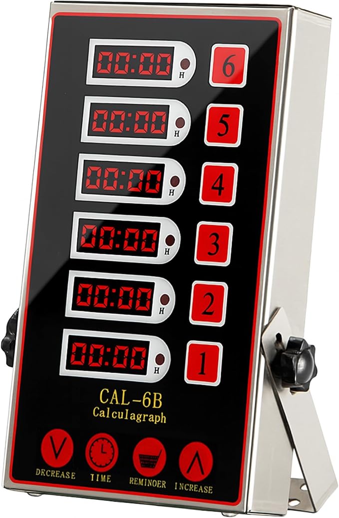 Commercial 6 Channel Kitchen Timer, Digital Stainless Steel Restaurant Timer with Loud Alarm, Multi-Event Reminder for Fryer, Baking