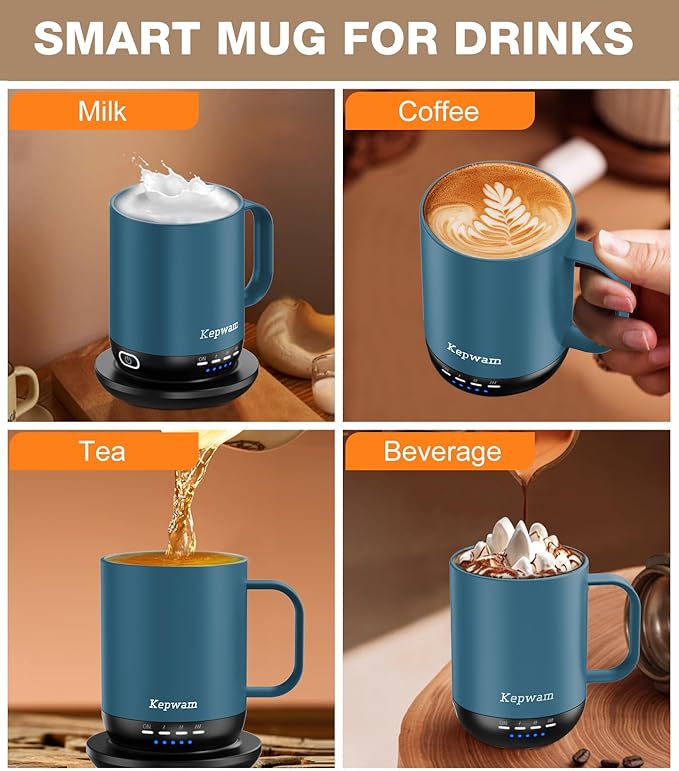 Self Heating Coffee Mug T1-16oz Fast Heating & Ultra Long-Lasting Battery Life, Heated Coffee Mug Up to 149℉ - Touch & App Controlled Coffee Mug, Birthday Gifts for Women and Men