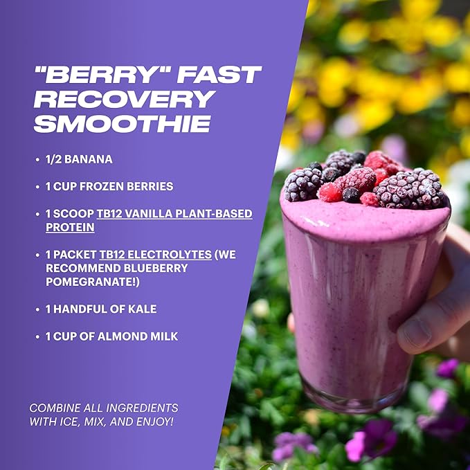 TB12 Electrolyte Powder Blueberry Pomegranate – Mineral-Rich Electrolyte Powder for Fast Hydration by Tom Brady - Natural, Low Sugar, Vegan, Gluten-Free, Easy to Mix - 30 Servings (1 Jar)