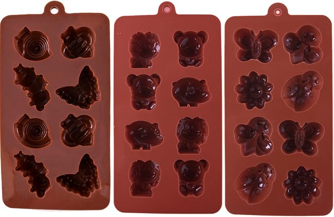 Silicone Molds Non-stick Chocolate Candy Mold,Soap Molds,Silicone Baking mold Making Kit, Set of 3 Forest Theme with Different Shapes Animals,Lovely & Fun for Kids