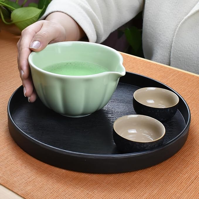 Artcome 4 Pcs Japanese Matcha Tea Set - Matcha Bowl with Pouring Spout, Matcha Whisk, Tea Scoop, Whisk Holder, Handmade Matcha Ceremony Kit For Japanese Tea Ceremony, Green