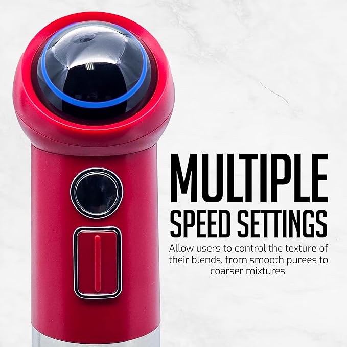 OVENTE Cordless Immersion Hand Blender, 300W Rechargeable Handheld Portable Stick Mixer with Speed Pulse Activating Sensor and Stainless Steel Blades for Smoothies, Shakes or Baby Food, Red HR995R