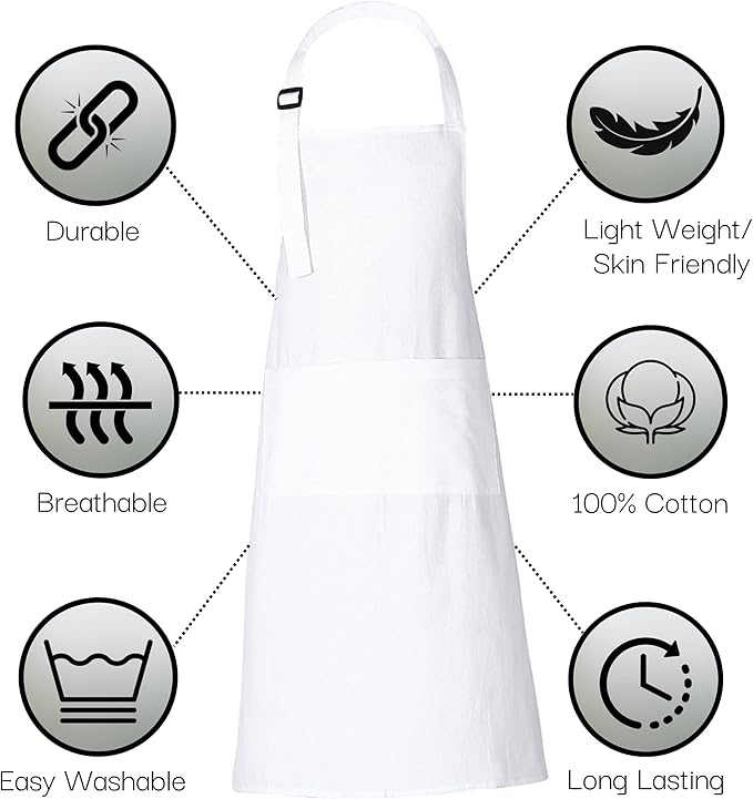 RAJRANG 100% Cotton Cooking Apron with 3 Pockets Kitchen Chef BBQ Adjustable Bib Aprons for Women Men