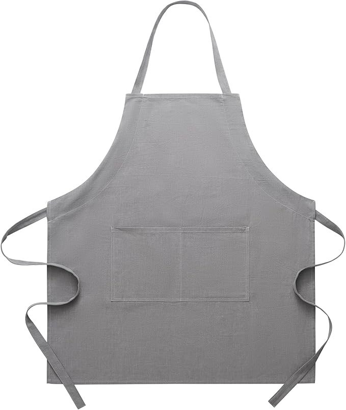 Cotton Linen Apron for Women - Adjustable Casual Apron with Pocktes, Great for Florist, Coffee House and Kitchen