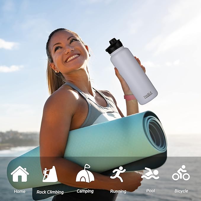 HASLE OUTFITTERS 40oz Stainless Steel Water Bottle, Vacuum Insulated Double Walled Leak Proof Sports Water Bottle with 2 Lids (Straw and Spout Lid) Thermo Mug Keep Cold and Hot(White,1)
