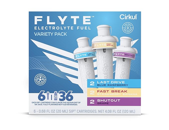 Cirkul Flyte Electrolytes Flavor Water Variety Pack, Makes 36 Drinks, No Sugar, Zero Calorie Drink Mix, (2 Last Drive, 2 Fast Break, 2 Shutout)