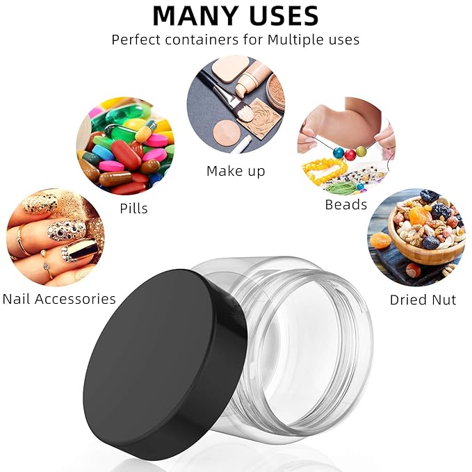 Patelai 4 Pieces Round Wide-mouth Leak Proof Plastic Container Jars with Lids for Travel Storage Makeup Beauty Products Face Creams Oils Salves Ointments DIY Making(2 Ounce,Black)