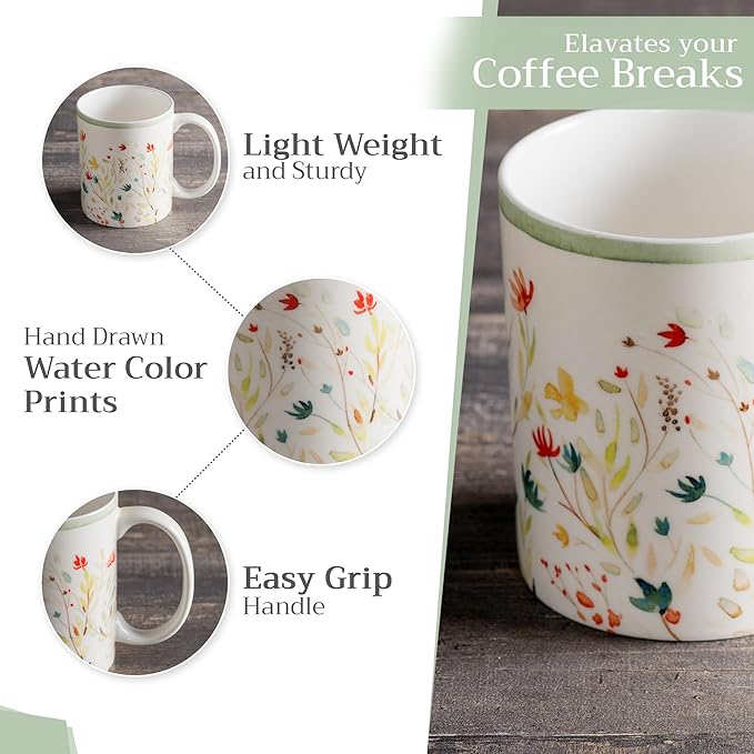 Maison d' Hermine Coffee Mug with Handles Fine Bone China Mugs Pack of One Tea Cups for Hot Beverages Cappuccino Latte Home Restaurant Office Perfect for Gift (Colmar - Green, 12 Ounce)