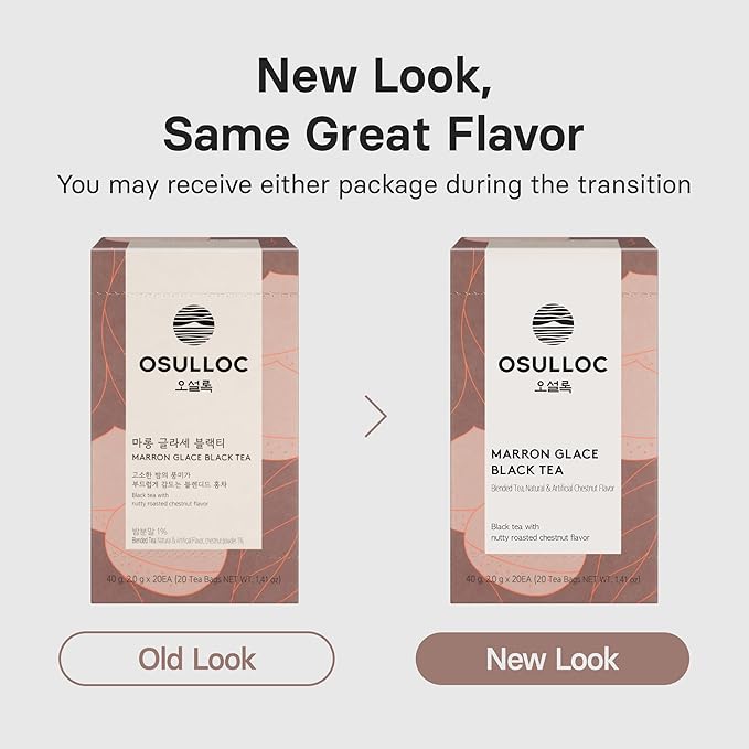 Osulloc Marron Glacé Black Tea, Roasted Chestnut Flavored, Sweet & Elegant Black Tea, Premium Tea Bags from Jeju Island, 20 count, 1.41oz