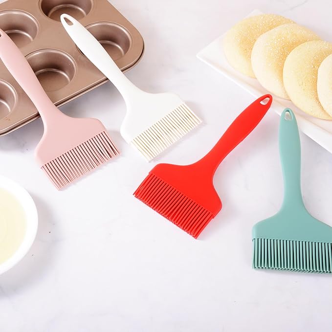 4PCS Silicone Pastry Brush, 8.2 in Heat Resistant Baking Silicon Brush, Food Brushes for Cooking, Perfect for Baking, Pastries, Grilling, Spreading Oil, BBQ Sauce, BPA Free, Dishwasher Safe