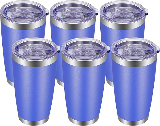 VEGOND 20oz Tumbler with Lid and Straw Stainless Steel Tumbler Cup Bulk Vacuum Insulated Double Wall Travel Coffee Mug Powder Coated Coffee Cup (Bluish Violet 6 Pack)