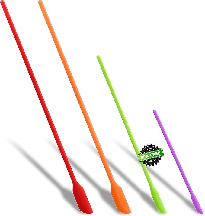 Anaeat Mini Silicone Spatulas - Set of 4 Multifunctional Small Kitchen Scraper Lotion Stirrer Tiny Makeup Beauty Spatula Reusable for Jam Jar, Cosmetic Bottles, Narrow Can and Thin Bottles (Colorful)