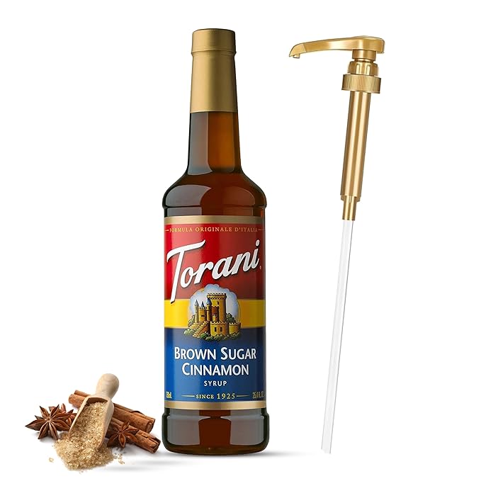 Jimoco® Syrup Pump Dispenser + Torani® Brown Sugar Cinnamon Syrup, 25.4 oz - Coffee Syrup Pump & Flavoring Bundle