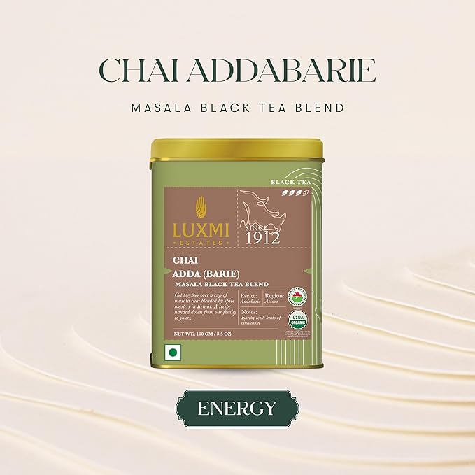 Luxmi Estates Chai Adda-Bari 100gm Tin | Masala Chai | Certified Organic Black Tea