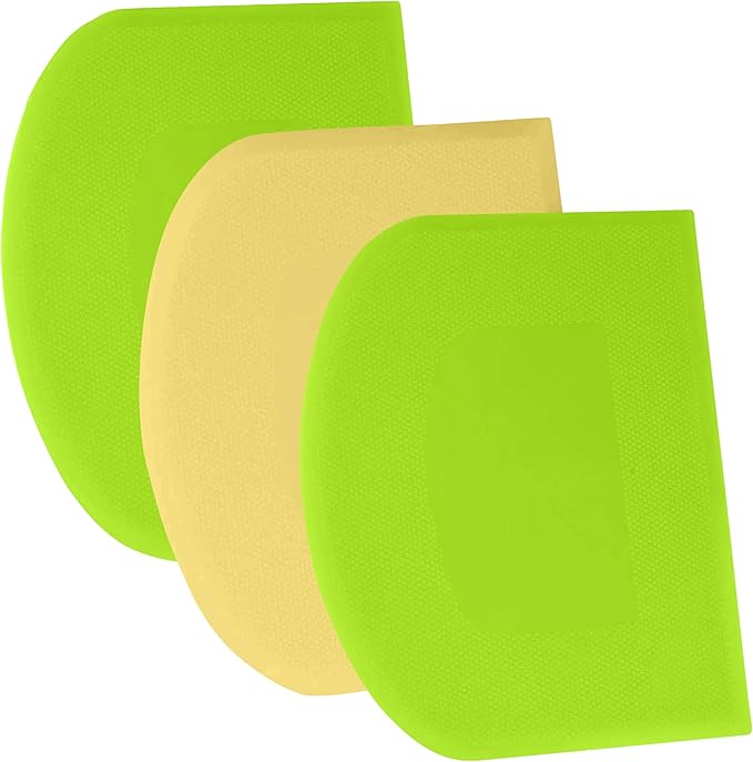 SURDOCA Dough Scraper Bench Scraper - 3P 5.9x4.3" Plastic Flexible Bowl Scraper, Sharp Edge & Angles Cake Scraper. Non-Slip Bakeware Decorating Tools Sculpting & Modeling Tools - Green+Yellow+Green