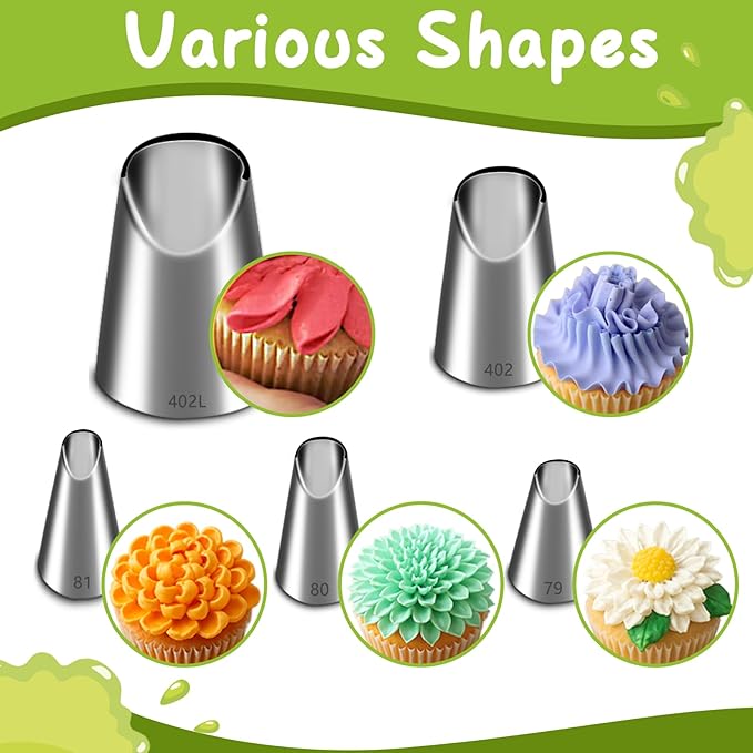 Suuker Rose Flower Piping Tips Set, Stainless Steel Chrysanthemum Nozzles, Crinkle Cream Laminating Nozzle Cupcake Pastry Tool For Decorating Cake Tulip Pastry Nozzle Baking Forms Pastry (5 Pieces)
