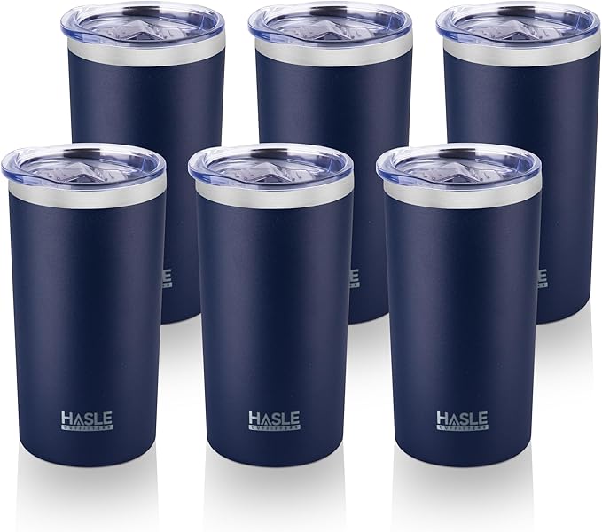 HASLE OUTFITTERS 12 oz Skinny Tumbler, Stainless Steel Insulated Slim Tumbler set bulk with Lid, Reusable Double Wall Travel Coffee Mug, Durable Powder Coated Travel Water Cup(Navy,6)