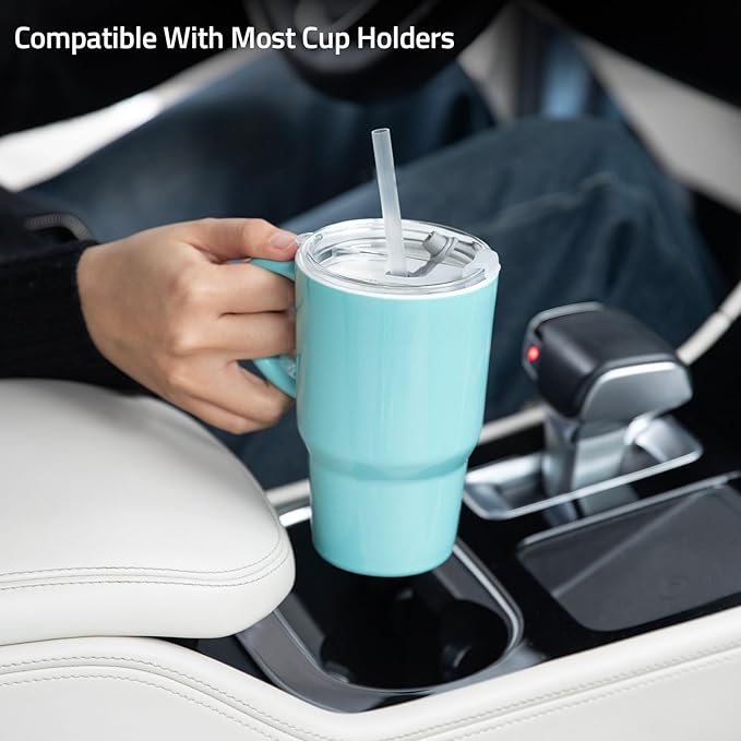 Sweejar Ceramic Travel Mug with Lid, 16 oz Portable Coffee Mug, Dishwasher Safe Tea Cup with Infuser, Reusable Teacup for Car Cup Holder, Tea Lovers(Turquoise)