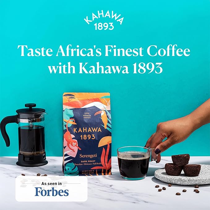 Kahawa 1893 Whole Bean Coffee Dark Roast Serengeti Blend 24 Oz - As Seen on Shark Tank, Low Acid, High Antioxidants, Naturally Sweet, Organically Grown, Ethically & Sustainably Sourced
