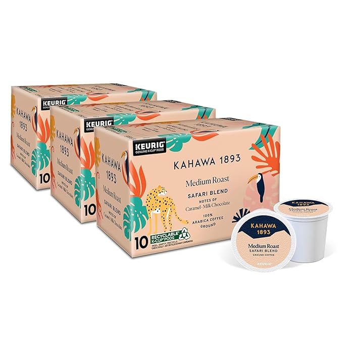 Kahawa 1893 Medium Roast Coffee K-Cup Pods Safari Blend (30 Count) - As Seen on Shark Tank, High Antioxidants, Naturally Sweet, Organically Grown & Cultivated, Ethically & Sustainably Sourced