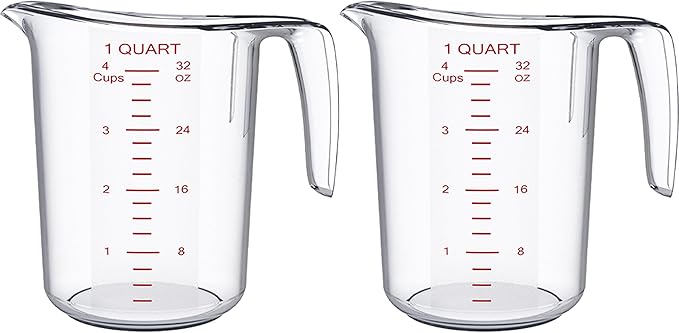 DaYammi Measuring Cups 2-Piece, Unbreakable Food-Grade Plastic Measuring Cup for Dishwasher, 4-Cup Nesting Liquid Measuring Cups for Prepping, Baking, Cooking, Readable Markings, Clear