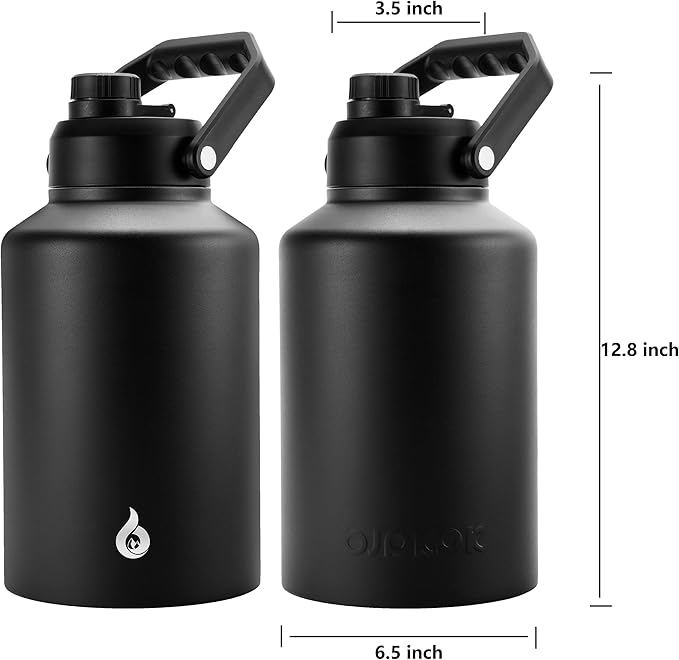 BJPKPK One Gallon(128 oz) Insulated Water Bottle, Dishwasher Safe Stainless Steel Thermos, BPA Free Jug with Ergonomic Handle & Anti-slip Bottom, Large Water Bottle, Black